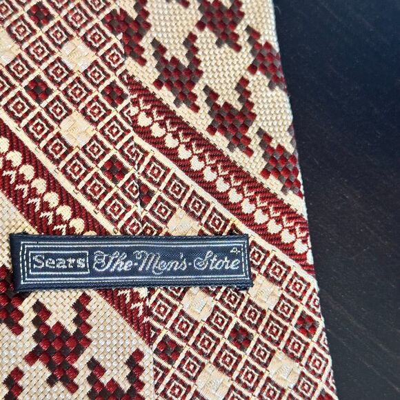 Vintage Sears "The Men’s Store" Tie 57” Geometric Diamond Houndstooth 60s 70s - Picture 3 of 7